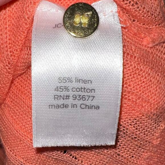 JCP Women's Coral Pink Ribbed Button Front Cardigan Sweater Cotton Blend Size M - Picture 6 of 9